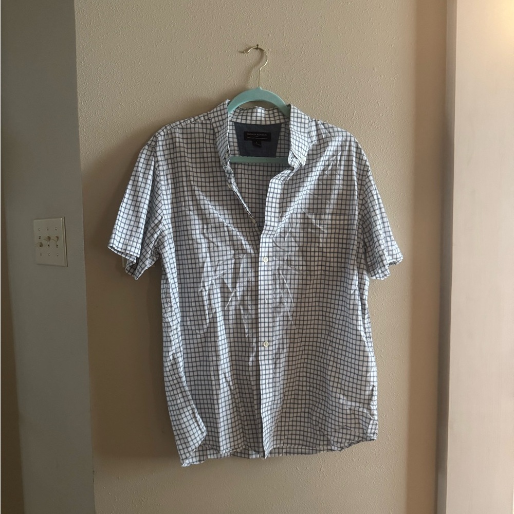 Banana Republic Men's Blue and White Plaid Shirt